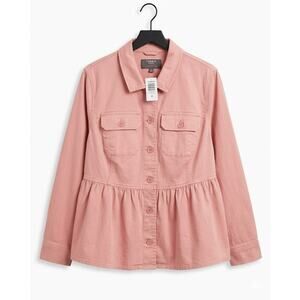 TORRID 3X New Pink Peplum Button Front Utility Shacket Jacket Pockets NWT